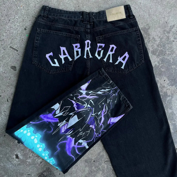 harajuku y2k jeans for men anime graphic pants streetwear 2024 new women japanese style high waist jean wide leg trouser vintage washed jeans