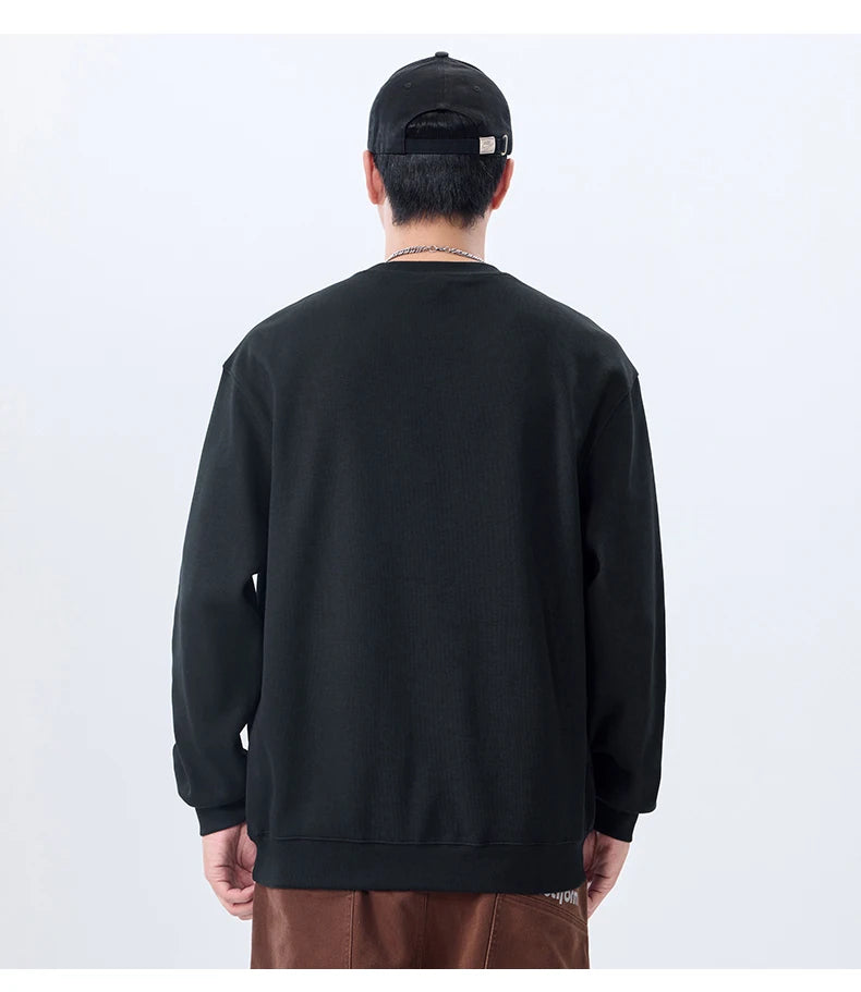 Men Handsome Splice Embroidery Fashion Loose Casual Pullover Sweatshir