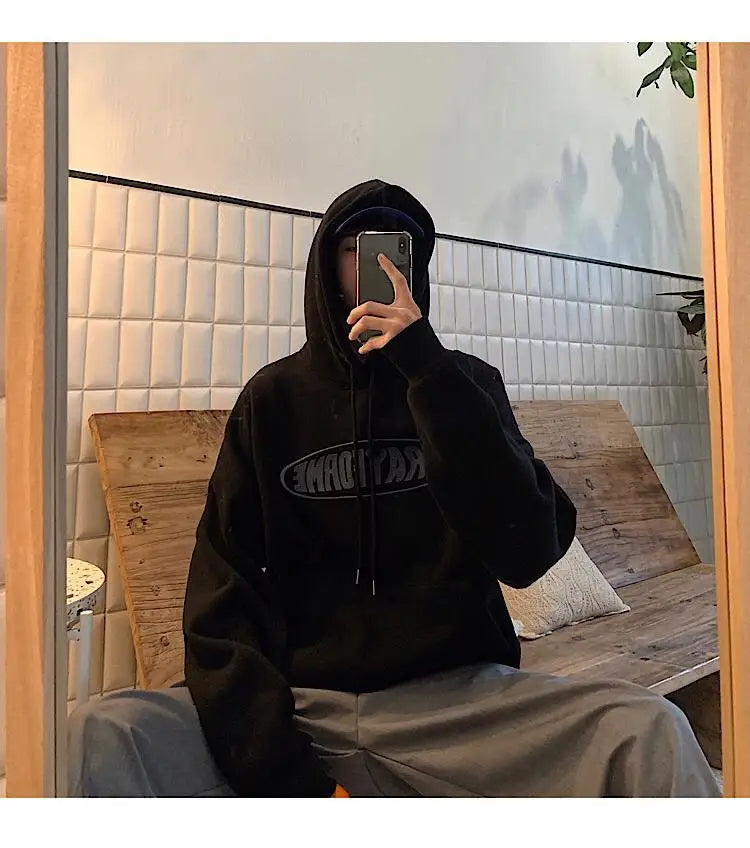 Trendy American Ins Green Hooded Sweatshirt for Men in Autumn 2024 New Trendy Brand Loose Y2K