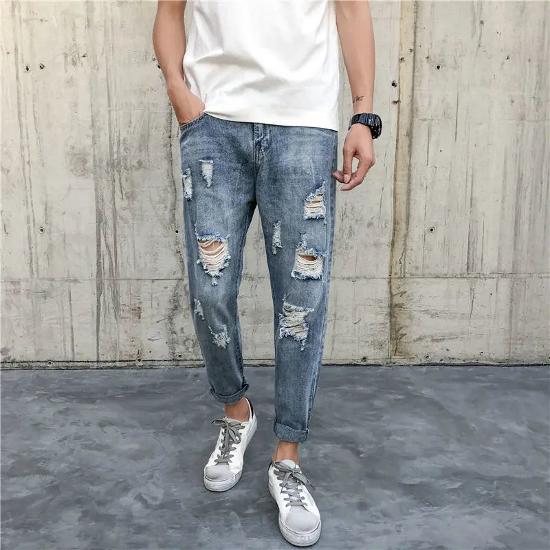 2023 autumn new light luxury fashion jeans men casual trousers korean version all match boutique clothing simple style unique jeans style 3981