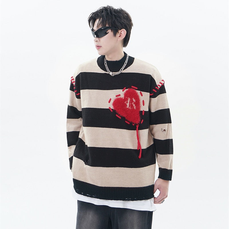 hip hop destroyed ripped holes knitted sweater mens casual y2k striped o neck pullover sweater unisex harajuku streetwear jumper - unisex casual winter pullover, 2025 streetwear drop, trendy hip hop fashion hoodie
