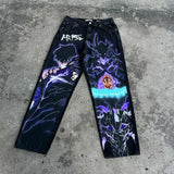 harajuku y2k jeans for men anime graphic pants streetwear 2024 new women japanese style high waist jean wide leg trouser stacked flare jeans