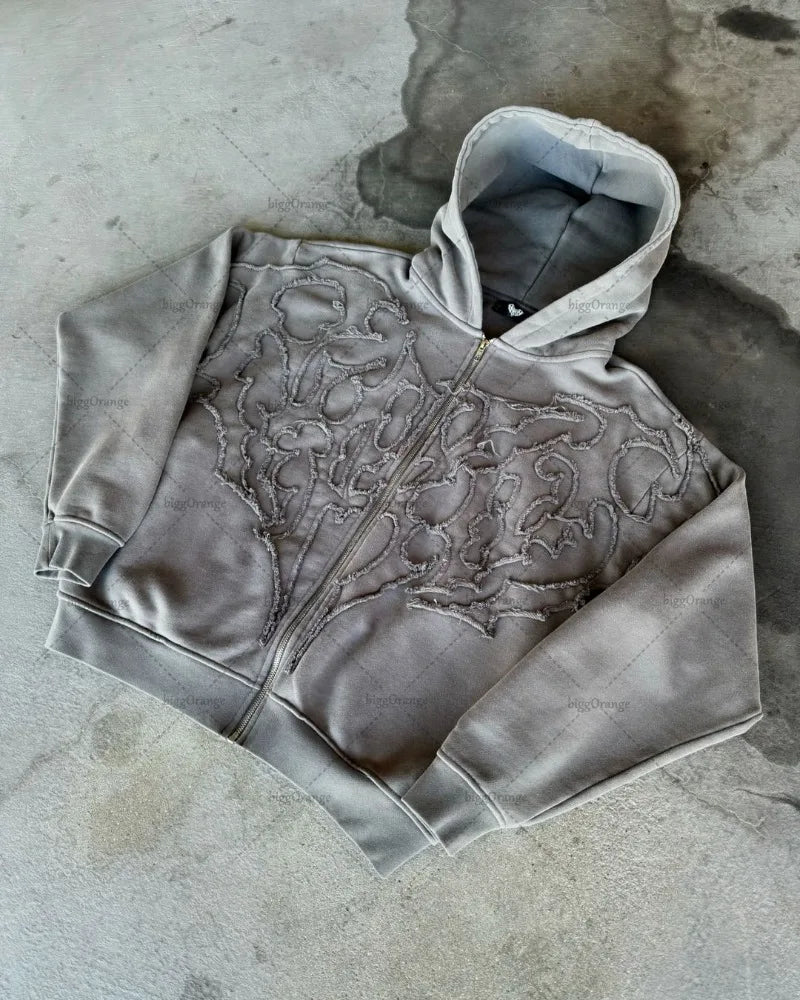American Trend Y2K Streetwear Jacket Gothic Punk Embroidered Zipper Ho