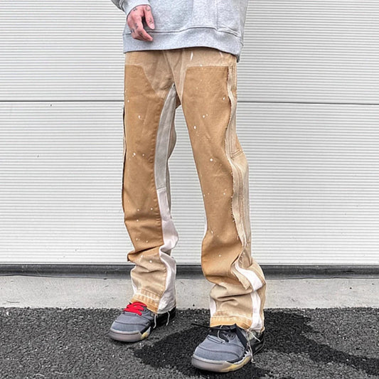 high street spliced speckled ink micro flare pants for men and women patchwork baggy jeans ropa hombre casual denim trousers stacked flare jeans