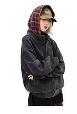 New Plaid Color Blocked Sweatshirt Jacket Mens Cotton High Street Japa