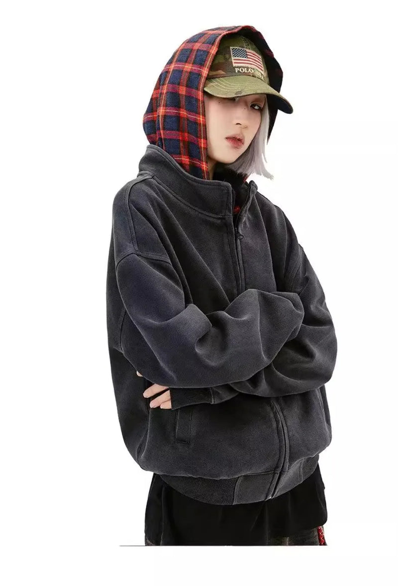 New Plaid Color Blocked Sweatshirt Jacket Mens Cotton High Street Japa