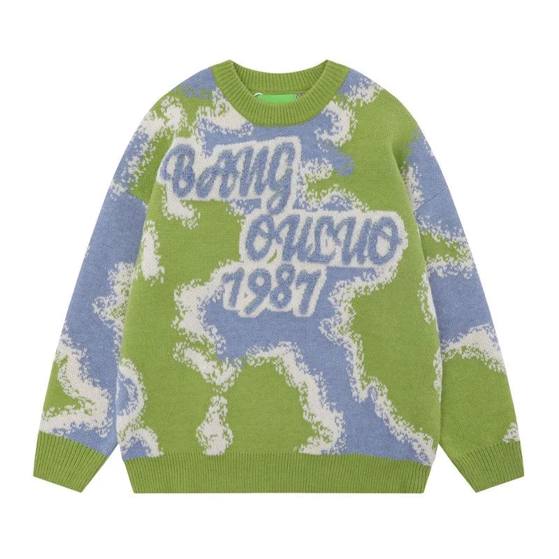 fashion contrast color knitted sweater unisex harajuku sweater casual letters pullover streetwear loose sweaters jumper knitwear aesthetic street look hoodie, Y2K vintage urban hoodie, trendy hip hop style outerwear