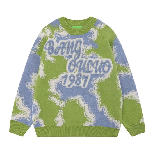 fashion contrast color knitted sweater unisex harajuku sweater casual letters pullover streetwear loose sweaters jumper knitwear aesthetic street look hoodie, Y2K vintage urban hoodie, trendy hip hop style outerwear