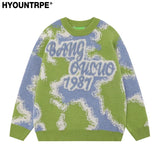 fashion contrast color knitted sweater unisex harajuku sweater casual letters pullover streetwear loose sweaters jumper knitwear aesthetic street look hoodie, Y2K vintage urban hoodie, trendy hip hop style outerwear
