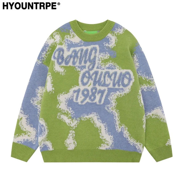 fashion contrast color knitted sweater unisex harajuku sweater casual letters pullover streetwear loose sweaters jumper knitwear aesthetic street look hoodie, Y2K vintage urban hoodie, trendy hip hop style outerwear