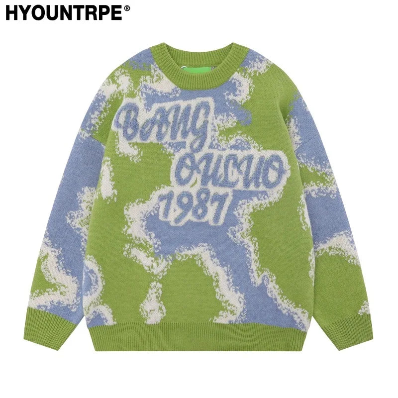 fashion contrast color knitted sweater unisex harajuku sweater casual letters pullover streetwear loose sweaters jumper knitwear aesthetic street look hoodie, Y2K vintage urban hoodie, trendy hip hop style outerwear