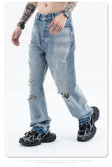 Destroy straight-leg wide jeans