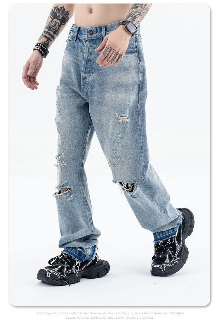 Destroy straight-leg wide jeans