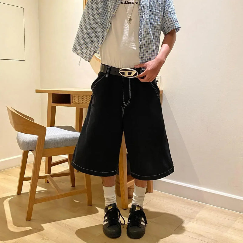 Harajuku Y2k Wexwear Embroidery Skateboarding Jeans Denim Men Letter Graphic Streetwear Shorts 2024 Baggy Gym Basketball Shorts