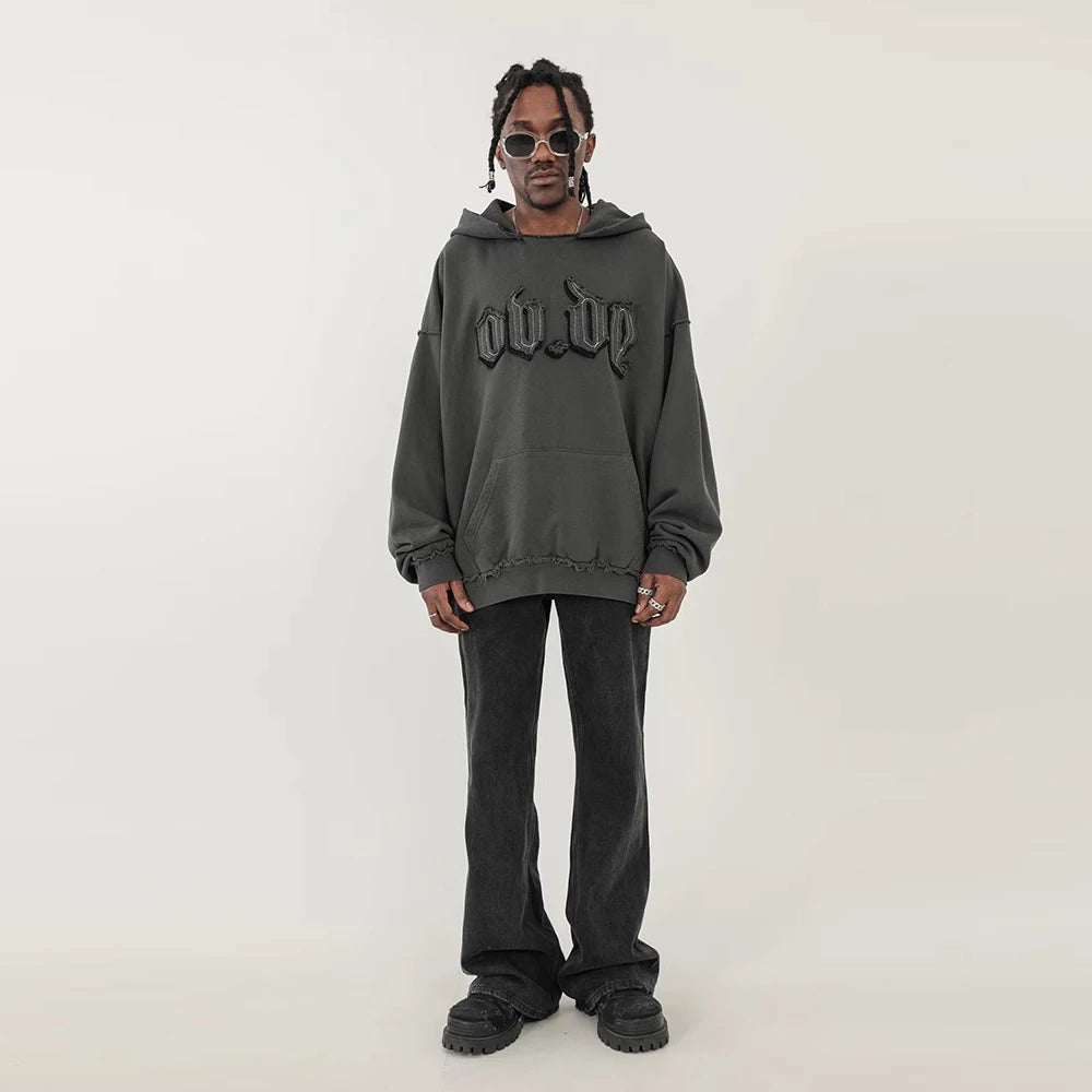 american ro black washed frayed flared jean high street trend personality vintage slim fit flare denim pants cleanfit distressed ripped baggy denim