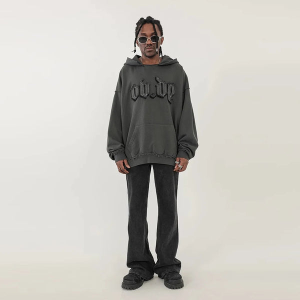 american ro black washed frayed flared jean high street trend personality vintage slim fit flare denim pants cleanfit distressed ripped baggy denim
