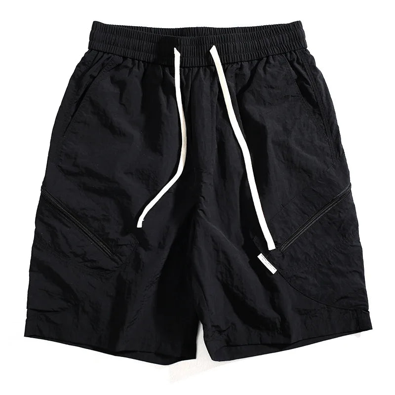 summer quick drying shorts mens loose straight casual sports pants thin breathable solid color zipper pocket cargo pants unique cargo style 955