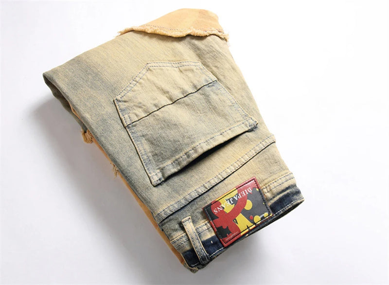 men fashion slim ripped jeans color block patchwork trend denim pants streetwear hip hop jeans trousers for male unique jeans style 480