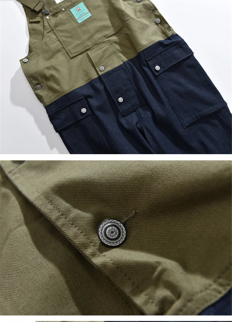 2023 summer cargo overalls pants men patchwork denim jumpsuits loose work pants solid color casual streetwear cargo trousers unique cargo style 4514