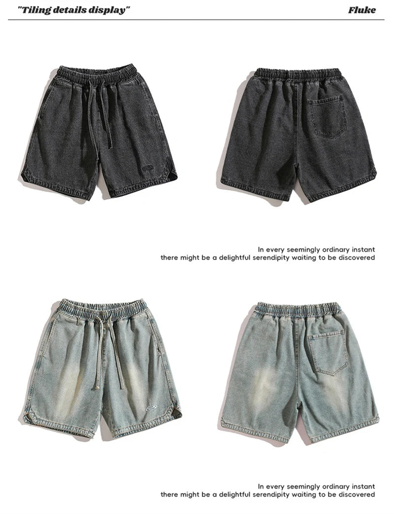 summer distressed denim shorts basic casual streetwear short jeans embroidery baggy hip hop fashion y2k blue bermuda shorts unique jeans style 3448