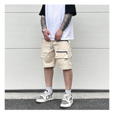 Retro Fashion Vibe Summer Cargo Shorts Functional Pockets Press Glue Zipper Straight Shorts Baggy Casual Split Knee-length
