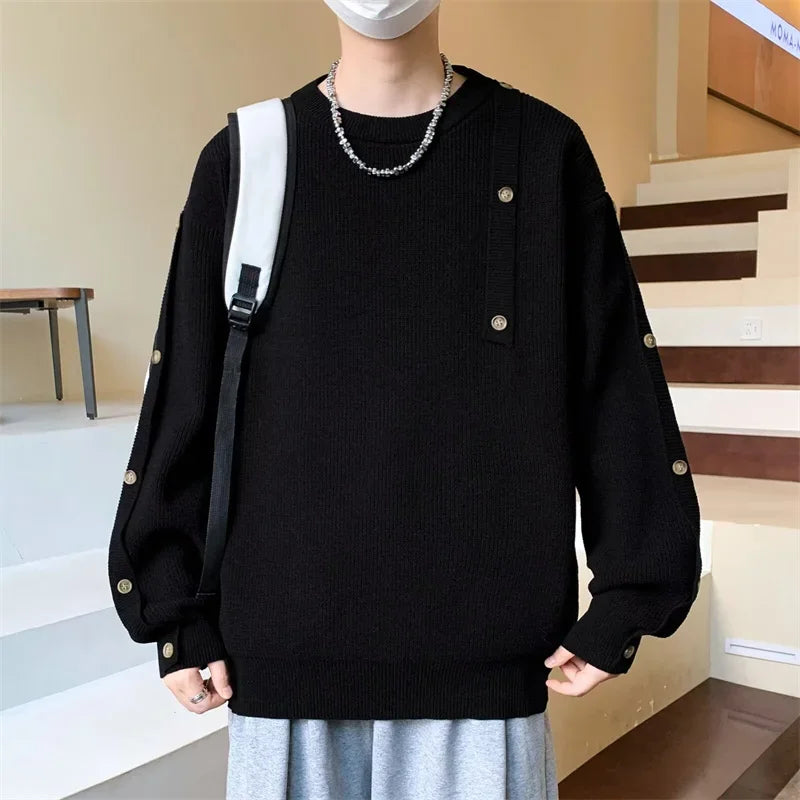 minimalist knit hoodie, photo-ready knit, unisex oversized techwear hoodie for men street style