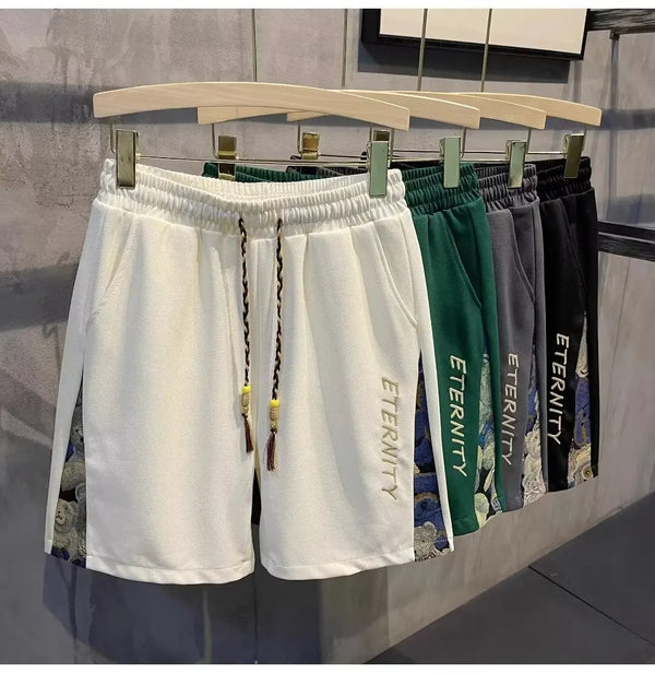 summer running shorts men casual jogging sport short pants wave pattern solid color drawstring loose dry gym sports shorts relaxed fit shorts
