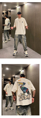 Harajuku Aesthetic piece – Summer Graffiti Short Sleeve T Shirt Mens High Street Loose