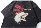 Anime Graphic tee – Mens Hip Hop T Shirts Washed Retro Animal Dog Print T Shirt