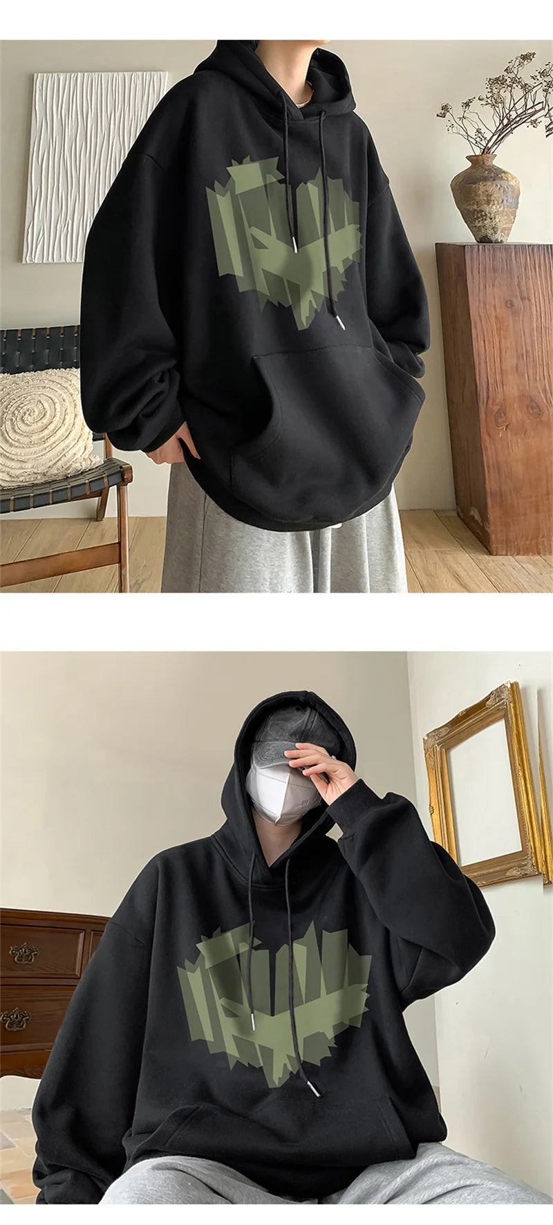 Autumn New Love Graphic Print Hoody Sweatshirts Man Hip Hop Oversized