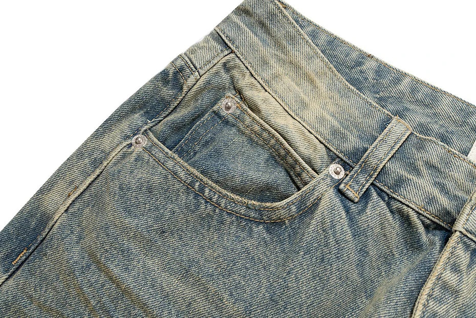 mens vintage ripped jeans distressed hole blue flared jeans trousers luxury designer male denim pants unique jeans style 1640