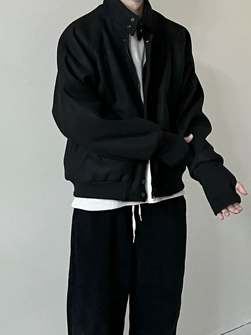 Autumn and Winter Korean Grey Stand Up Collar Jacket for Men's Trendy Ins Loose and Versatile Design Y2K Zipper Short Coat