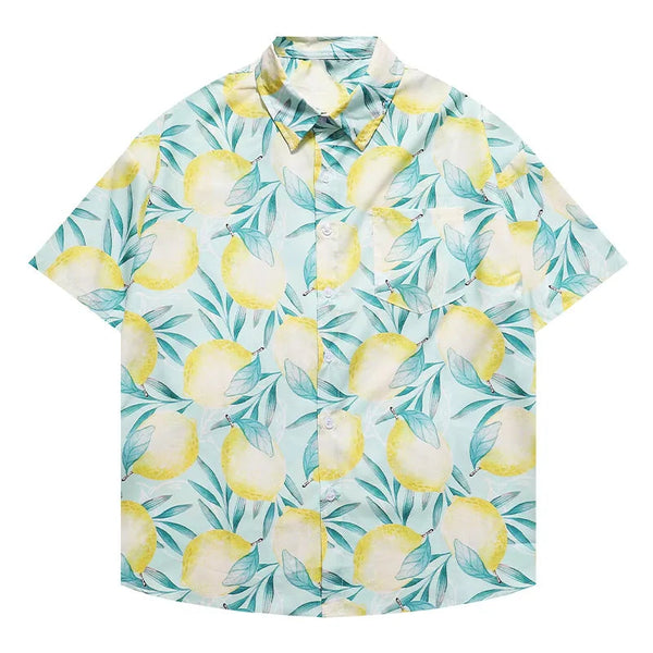 Oversized Streetwear Shirt – Mens Shirts Hawaiian Style Fruit Print Short Sleeve Thin Beach Casual Summer Tops Button Stylish Harajuku Blouse With Pocket | Button Shirt Drop #374