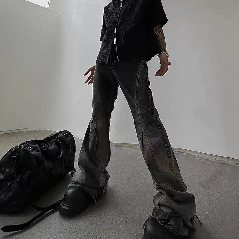 black gray gradient slim jeans floor mop flared pants high street new trendy fashionable hip hop washed vintage mens jean pants unique jeans style 908
