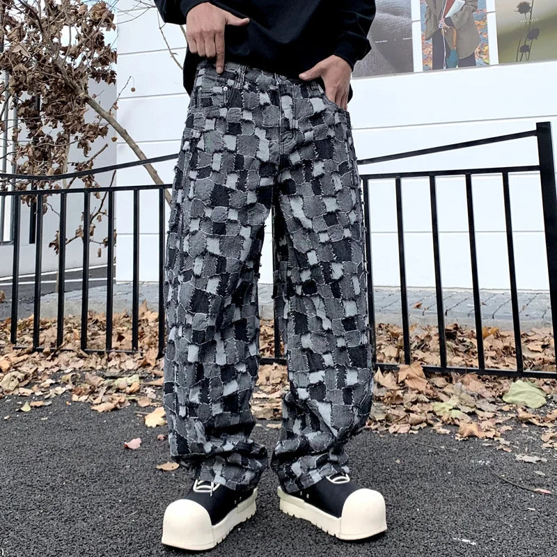 men distressed washed denim streetwear brand hip hop loose casual motorcycle cargo jeans pant cityboy y2k trousers unique cargo style 2451