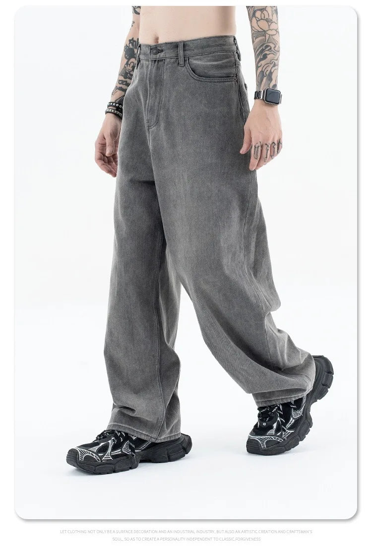 2024 autumn and winter new carbon ash wash worn jeans