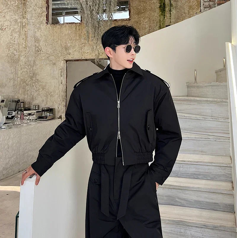 men 2 pieces sets quilted short cargo jacket pant autumn winter korean streetwear casual thicken bomber coat trousers suits unique cargo style 2756