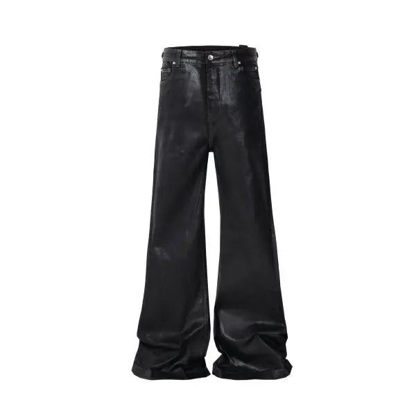 european and american street batik black paint coat wide jeans pants fashionable baggy contoured distressed flared denim jeans unique jeans style 1592