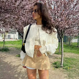 Women Bomber Jacket White Autumn And Winter Button Baseball Bomber Sho