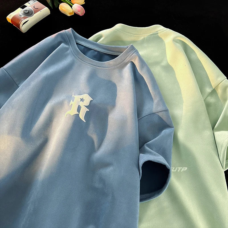 Foaming Printing Fashion Loose Tops High Street Youth Short Sleeve Tee Shirt