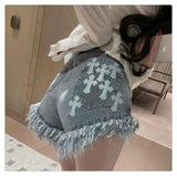 Raw Edge Fringe Gothic Style Denim Shorts Female Summer American Street High Waist Design Sense Casual A Word Super Short