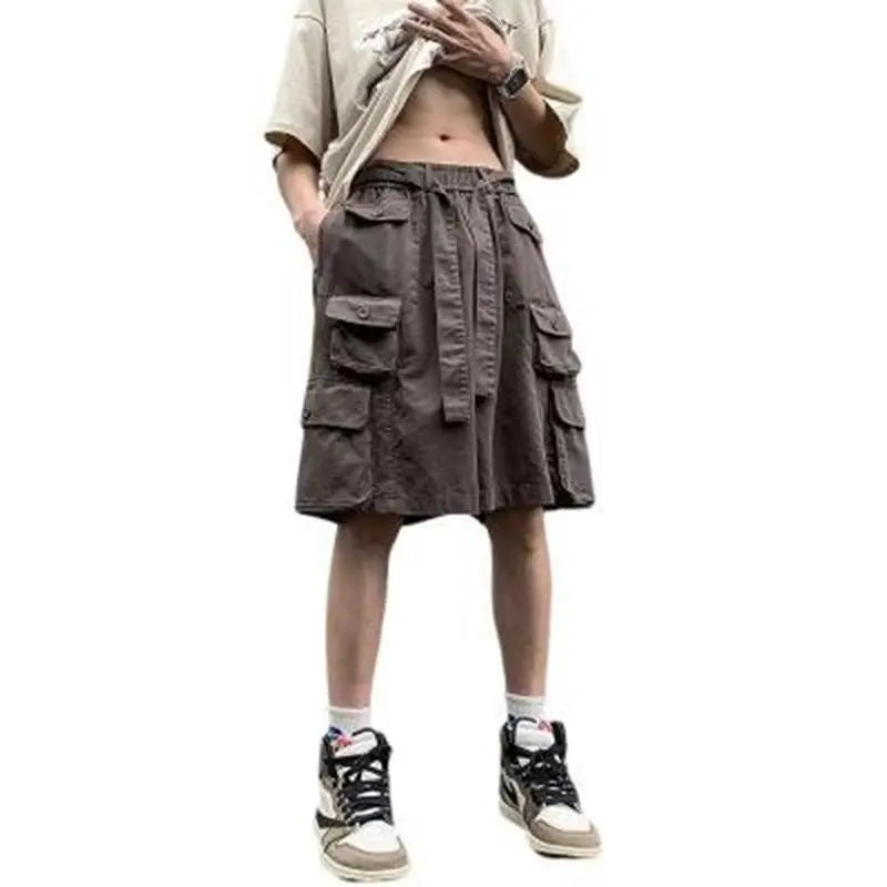 mens military cargo shorts solid multi pocket casual fitness loose work pants 2024 hip hop male shorts joggers hot casual pants streetwear sweatpants