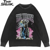 Hip Hop 2023 Men Streetwear Sweatshirt Skull Lightning Print Pullover Ripped Hole Sweatshirt Harajuku Cotton Loose Sweat Shirt