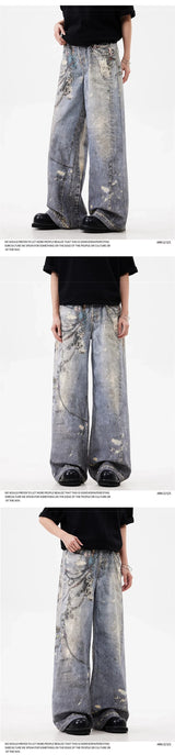 new 3d chain printed baggy jeans for men and women casual baggy straight denim pants high street wide leg y2k blue jean unique jeans style 439