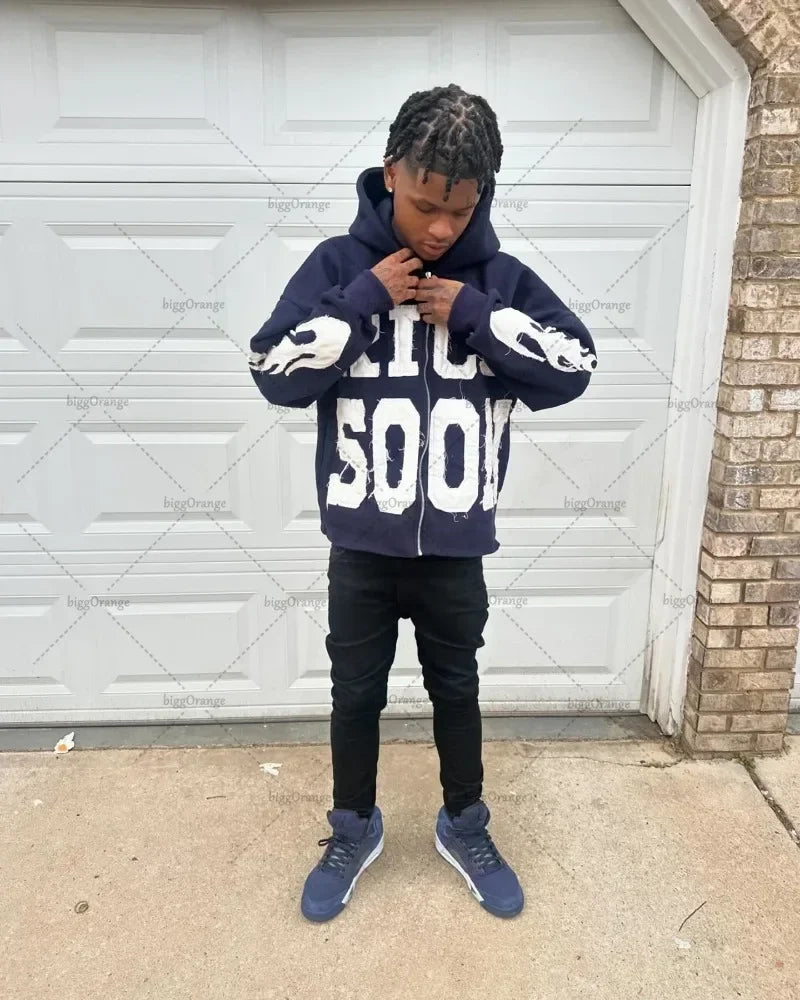 European And American Fashion Zipper Sweatshirt Men Y2K Trendy Letter