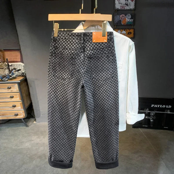 men streetwear fashion hip hop loose casual print black plaid denim pant jeans man vibe straight cowboy baggy jeans trousers denim street jeans