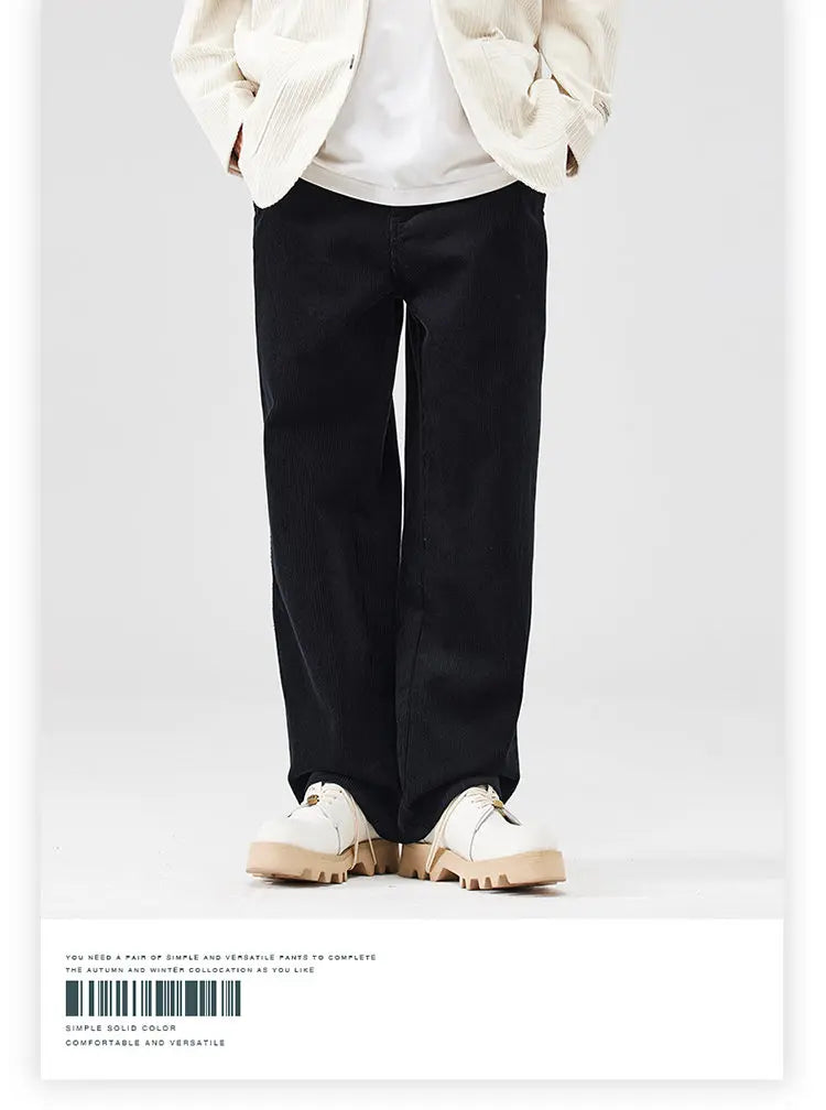 corduroy pants mens fashion loose casual straight large size wide leg baggy trousers office man commuter business corduroy pant unique default style 2177