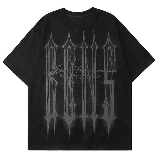 Sadcore Vintage print – Men Street T Shirts Artistic Logo Design Suede Short Sleeves