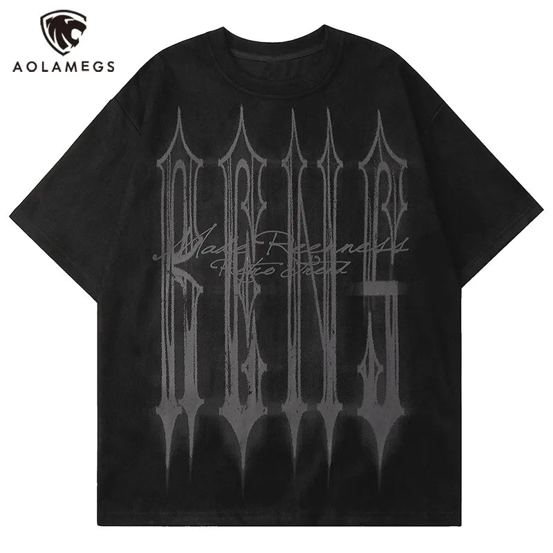 Sadcore Vintage print – Men Street T Shirts Artistic Logo Design Suede Short Sleeves