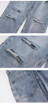 destroy ripped holes high street pants mens casual harajuku zipper straight trousers hip hop fashion streetwear baggy joggers unique joggers style 2175
